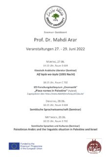 Zum Artikel "Lehrangebot 27. – 29. Juni 2022 – Prof. Dr. Mahdi Arar (Universität Bir Zeit)"